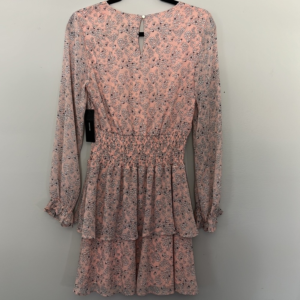 NWT Light Pink Girly Tiered Floral Print Long Sleeve Dress - Picture 2 of 5